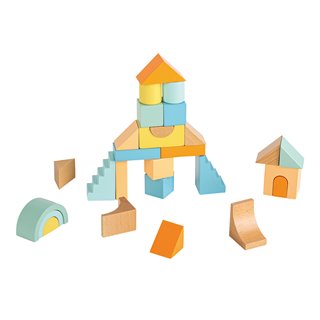 Lelin® Houten Trek-en Blokkenkar - 26 Blokken